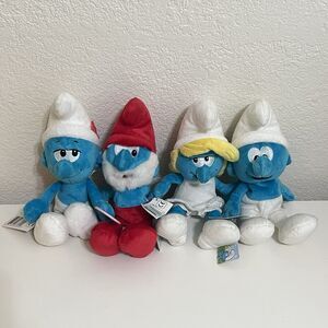 The Smurfs Peyo Jakks Pacific Plush Lot of 4 Papa Smurf Smurfette Vanity 2008